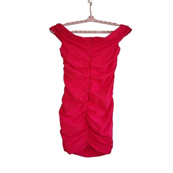 NEW ZARA Off-the-Shoulder Draped Mini Dress Rosette Floral XL Pink 3466/880 Prom - Picture 6 of 13